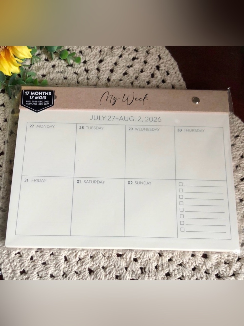 MY WEEK ~ 2026 - 2027
Weekly Desk Calendar Planner
Hard Back 17 Months Craft